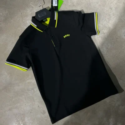 Polo demi-manche boss noir/jaune supergood