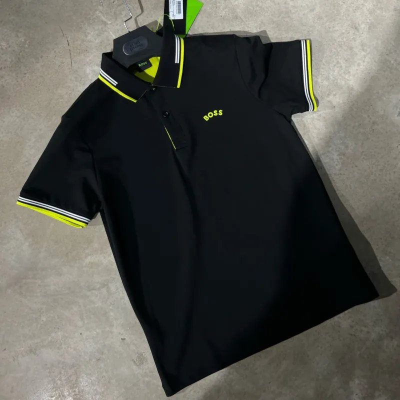 Polo demi-manche boss noir/jaune supergood