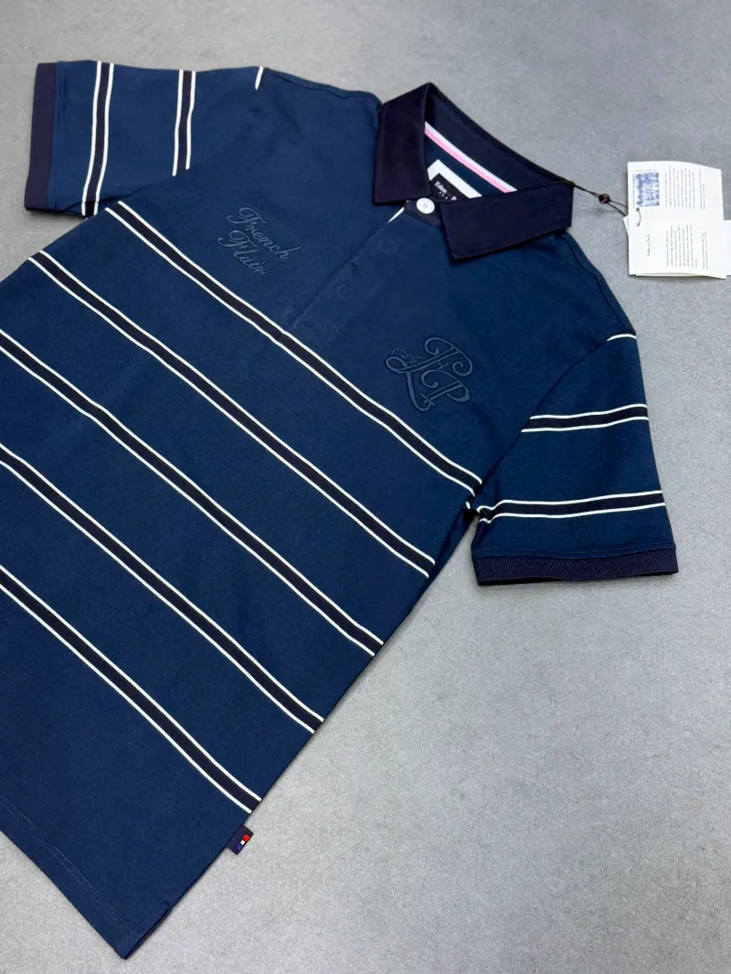 Polo demi-manche eden park bleu rayé blanc LP 2026 supergood — image 2